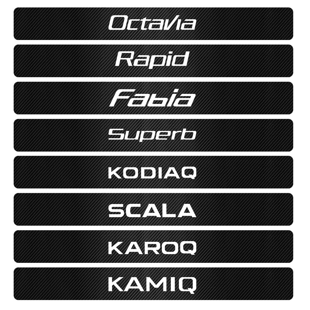 AEA1 4Pcs Car Door Sills Stickers Auto Door Threshold Guard Accessories For Skoda Octavia Kamiq Kodiaq Superb Rapid Karoq Yeti Fabia