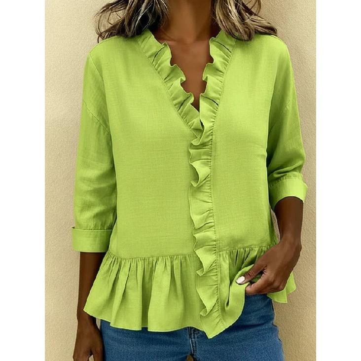 2026 Summer New Women's Solid Color Ruffle T-Shirt, Casual Three-Quarter Sleeve Blouse for Women