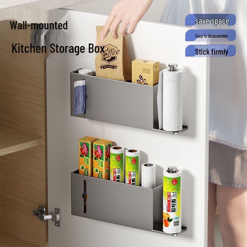 Nail-Free Refrigerator Storage Rack with Paper Towel and Wrap Holder