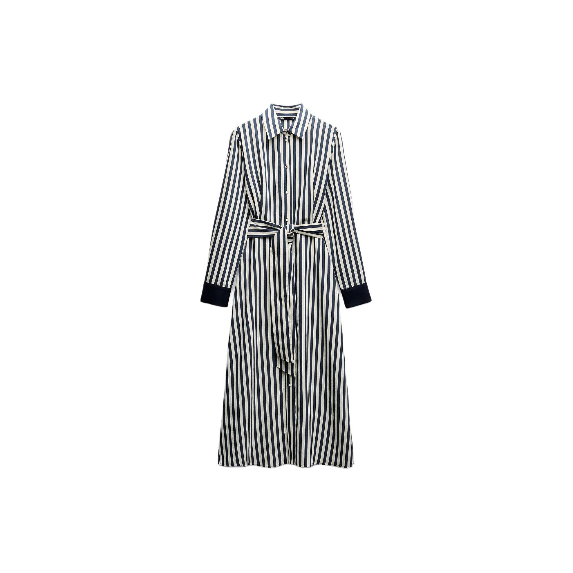 

Zara Striped Single-Breasted Shirt Dress Women Dresses Nude Sea-Blue 2783816-066 S
