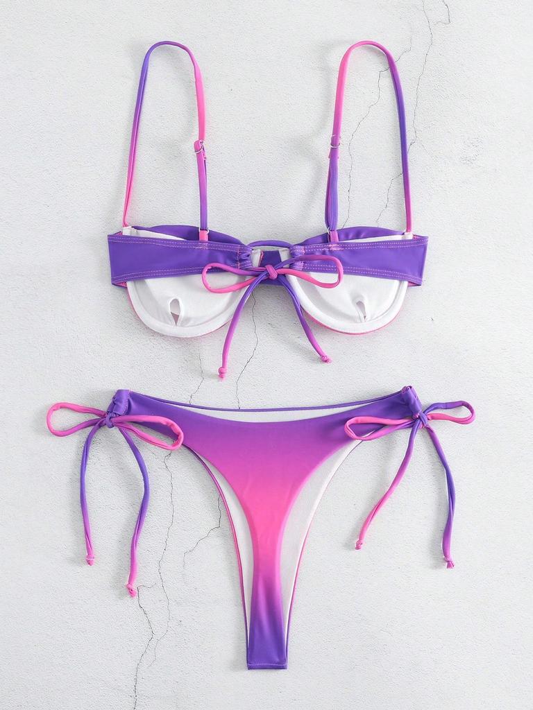 Europäischer & Amerikanischer Sexy Farbverlauf Blau Dreiteiliger Bikini mit Stahlbügel