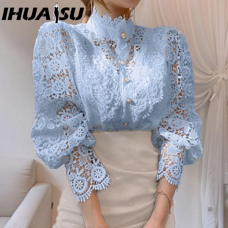 IHUASU Women's Fashion Casual Solid Color Print Long Sleeve Blouses & Shirts