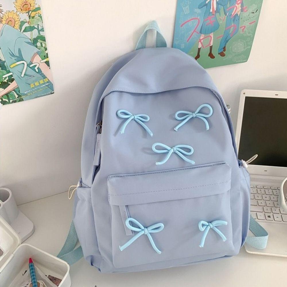 New Large Capacity Bow Backpack Bow Zipper Students Bookbags Solid Color Laptop Rucksack Students