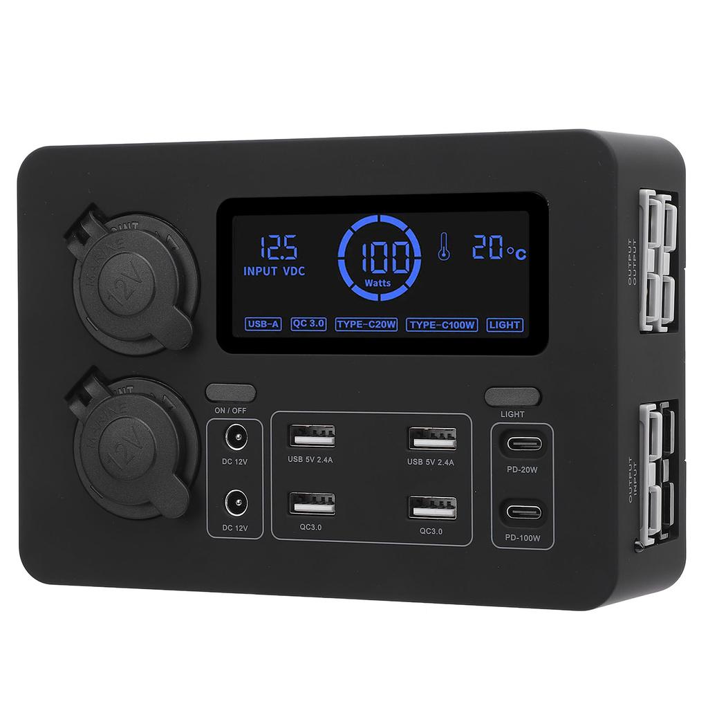 12V Mini Power Box 100W LCD Display USB C QC3.0 Port for 4 Anderson Outlet Multifunctional for Boat RV Car