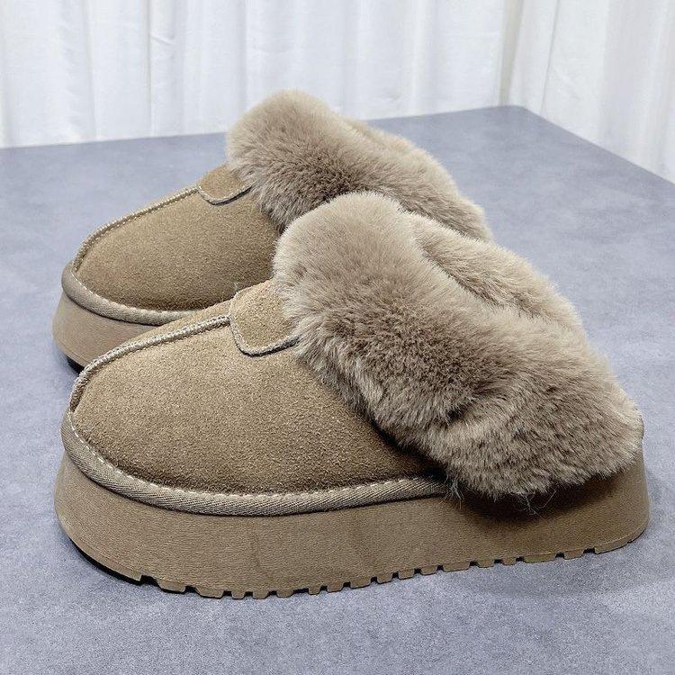 Thick-soled Snow Boots Slippers Women's 2025 Autumn and Winter New Muffin Bottom Bag Head Heightened Hairy Mop Thickened and Velvet Outer Wear