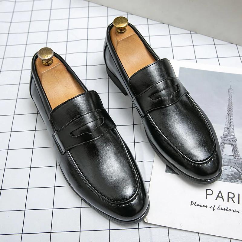 2024 Spring and Autumn Loafers Men Slip-On Business Formal Casual Shoes Brown MenShoes Leather Men Dress Shoes Large Size 38-48