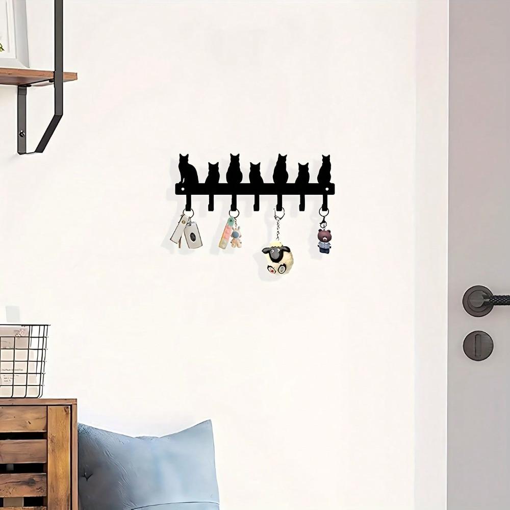 Cat Shaped Key Hook Wall Mount Metal Key Holder Home Storage Decoration Christmas Gift