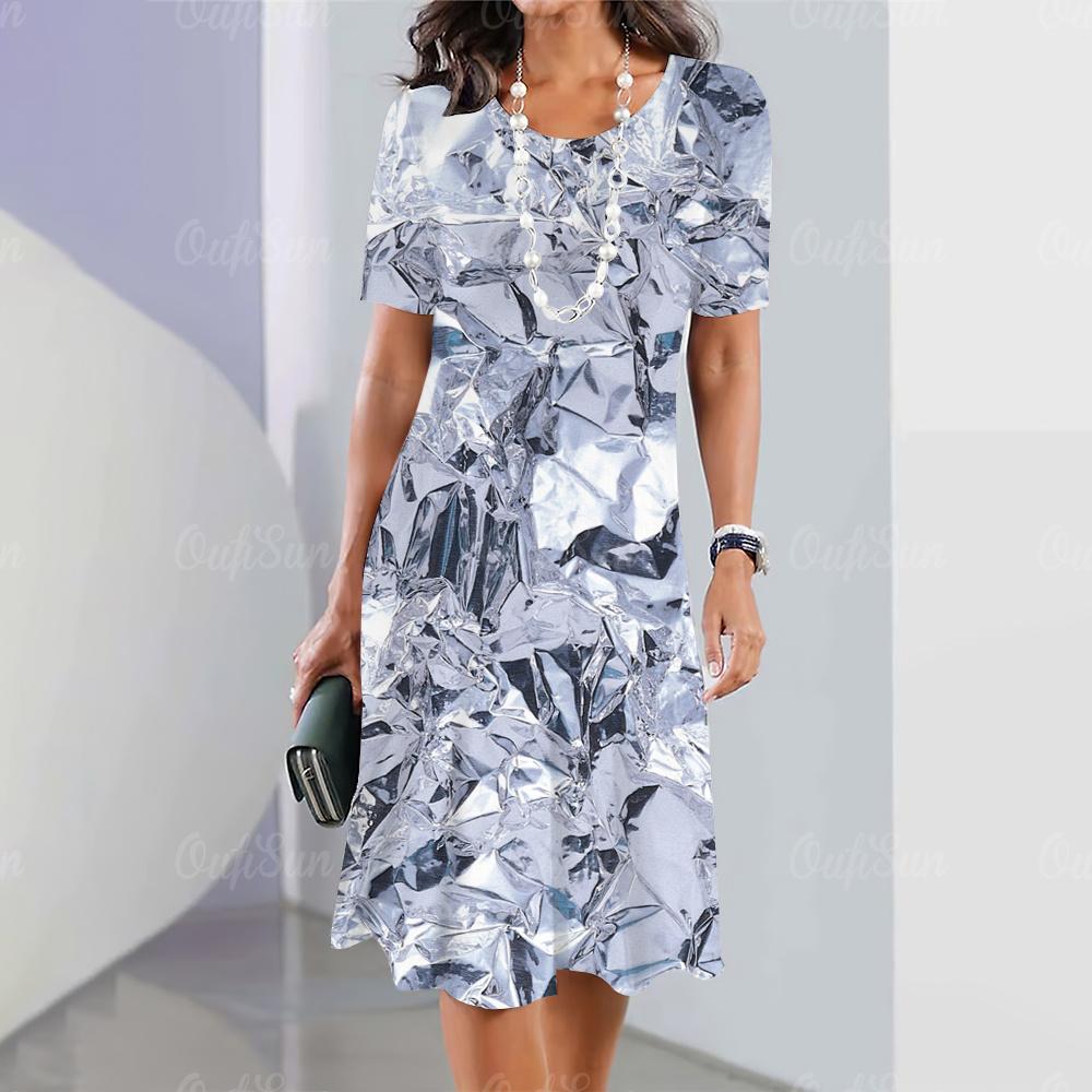 2025 New Women's Dresses Sequin Print Elegant Beautiful Dresses Female Summer Casual Fashion Daily Clothes