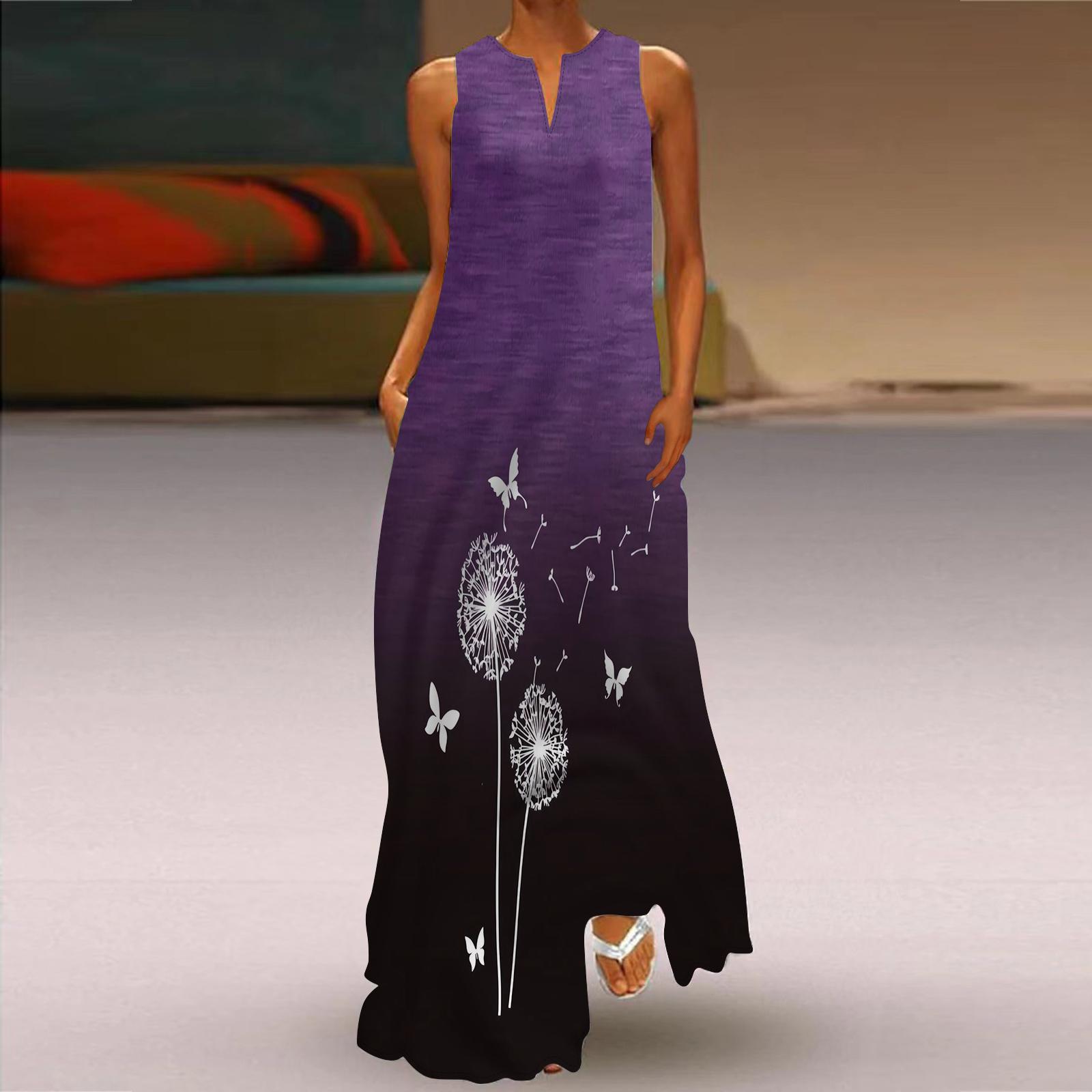 

Женское платье-трапеция Макси с длинными рукавами, синее с принтом одуванчика, осень/зима, v-образный вырез, элегантный стиль в стиле ретро 8XL фиолетовый