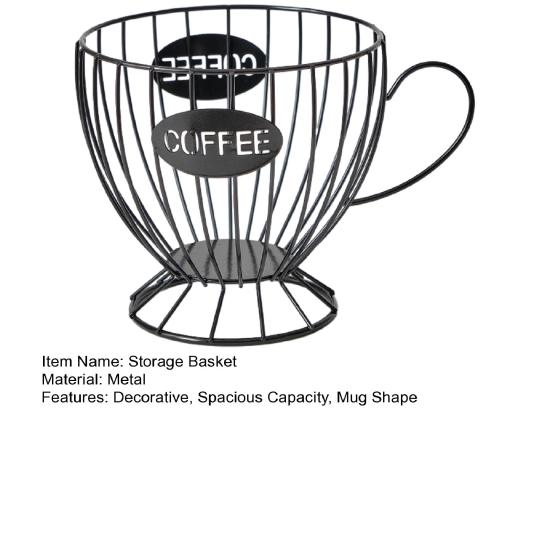 Coffee Pods Holder Mug Shape Coffee Capsule Basket Metal Wire Coffee Pods Organizer for Home Cafe Counter Table Bar