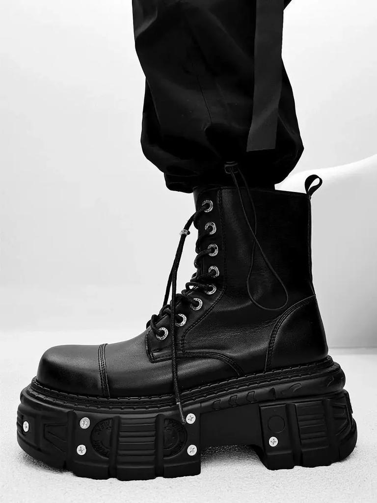Women Punk Style Couple Platform High Top Dark Retro Heightening Medium Boots Men