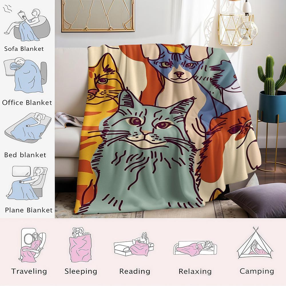 Cat Crowd Flannel Blanket Warm Soft Halloween Christmas Couch Warm Cozy Decorative Decor Gift for All Season