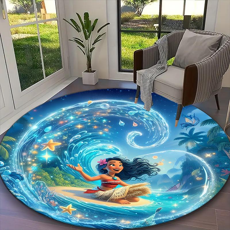 1pc Moana Ocean Adventure Carpet for Room Floor Mat, Comfortable Office Chair Printed Round Rug, Beautiful Hotel Rug