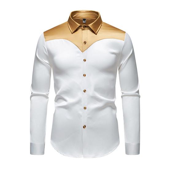 

Мужская рубашка с лацканами и длинным рукавом из атласа с индивидуальным цветовым блоком, рубашка с пуговицами и планкой, повседневная одежда для отдыха на улице, работа S белый