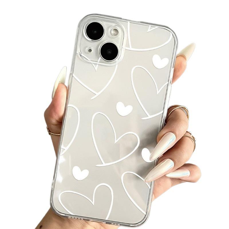 White Heart Transparent Phone Case for iPhone 12-16E/11 Soft Cover