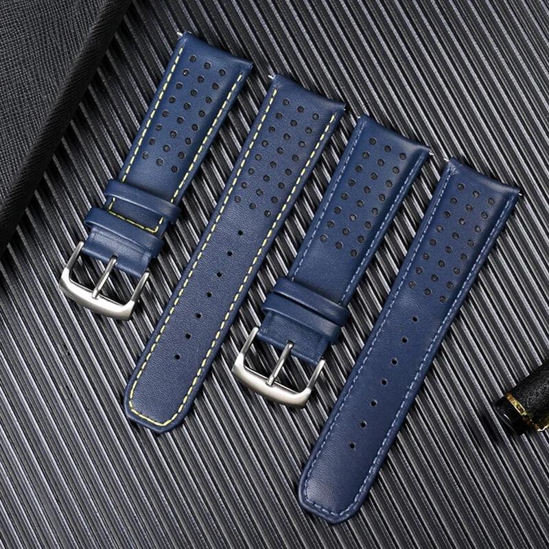 22mm 23mm Cowhide Watch Strap For CITIZEN Blue Angel Radio Wave Watch Band AT8020-54L/8020-03L/JY8078 Curved End Yellow Bracelet