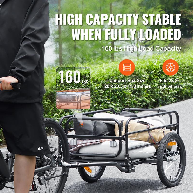 SucceBuy Remolque de Carga para Bicicleta de 160 lbs Plegable para Almacenamiento Carrito de Carro de Bicicleta con Ruedas de 16" Reflectores de Seguridad Se Adapta a Ruedas de Bicicleta de 22"-28"