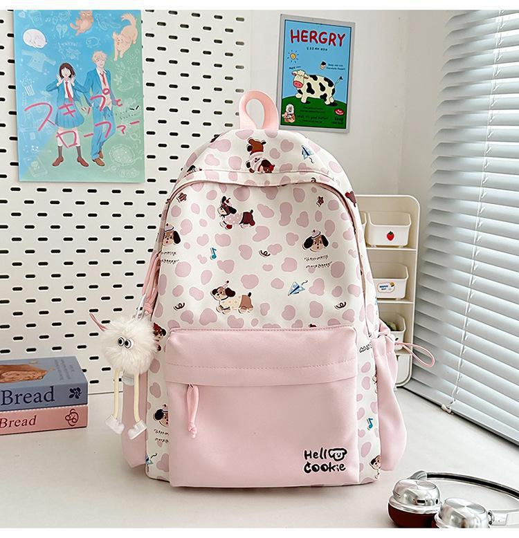 Schoolbag Japanese Ins New High-value, Fresh, Sweet and Cute Polka Dot Puppy Backpack, Light Backpack for Junior High School Students
