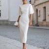 Work Dress for Women Boat Neck Batwing Half Sleeve Pencil Sheath Dress Formal Business Office Midi Dress