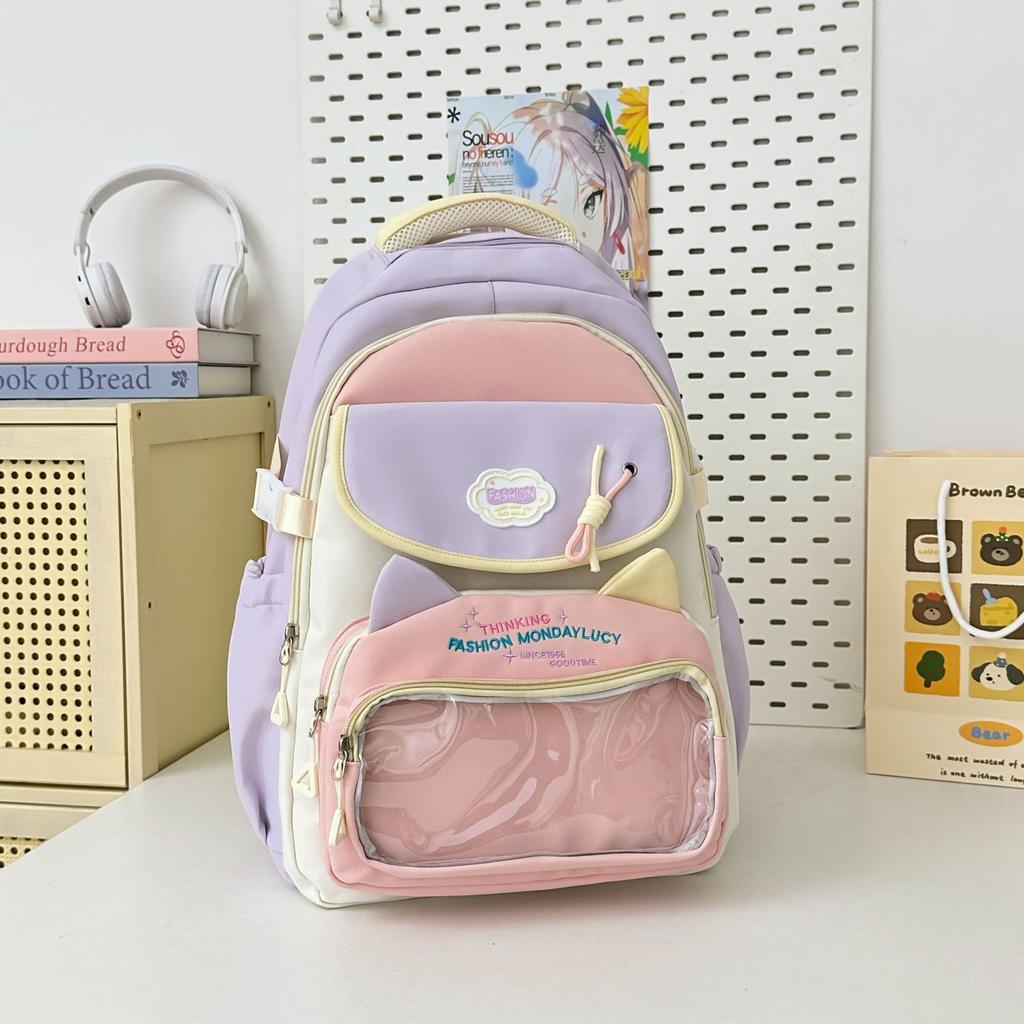 School bag high value ins fresh and cute, junior high school students contrast colors, casual, lightweight and large capacity