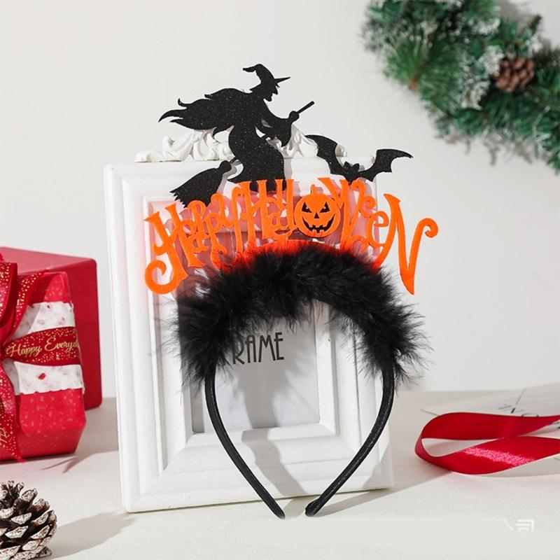 Carnivals Party Woman Hairband Plush Decor Sequins Witch Shape Headbands Animes Character Hair Hoop for Adult Teens