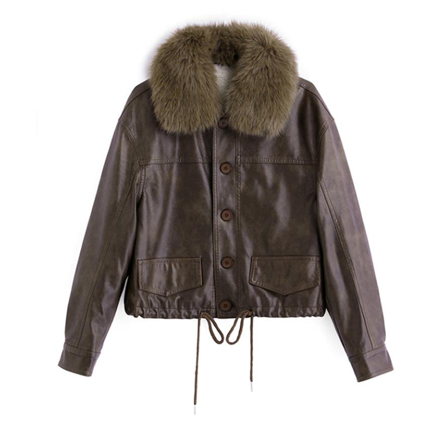 Fur integrated leather jacket women's autumn and winter autumn and winter new velvet leather jacket jacket