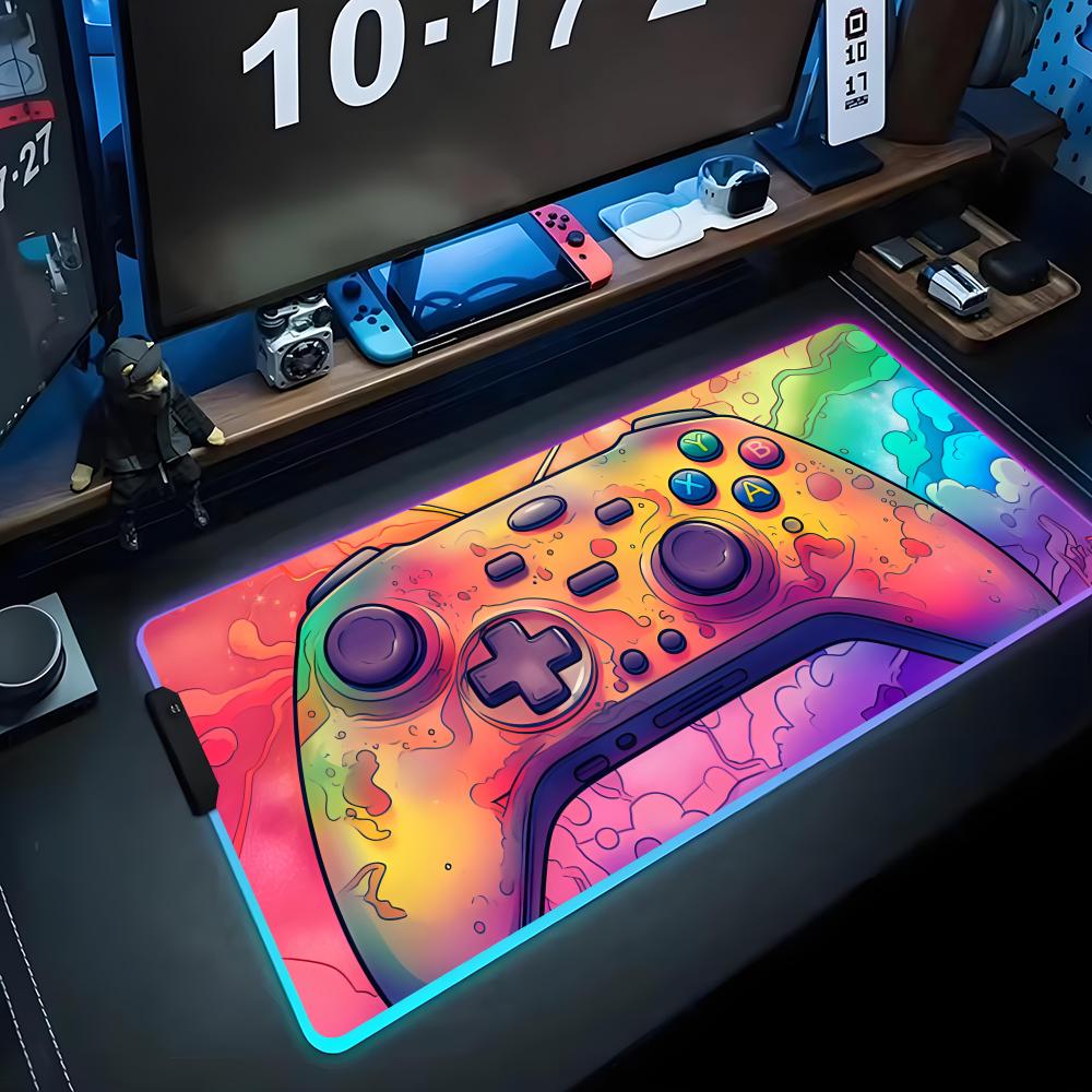 Spielcontroller Mauspads RGB Gaming-Mauspad Großes LED-Pad PC-Schreibtischmatte Leuchtendes Mauspads Große Tastaturmatten Tischteppich Mit RGB600x300x3mm