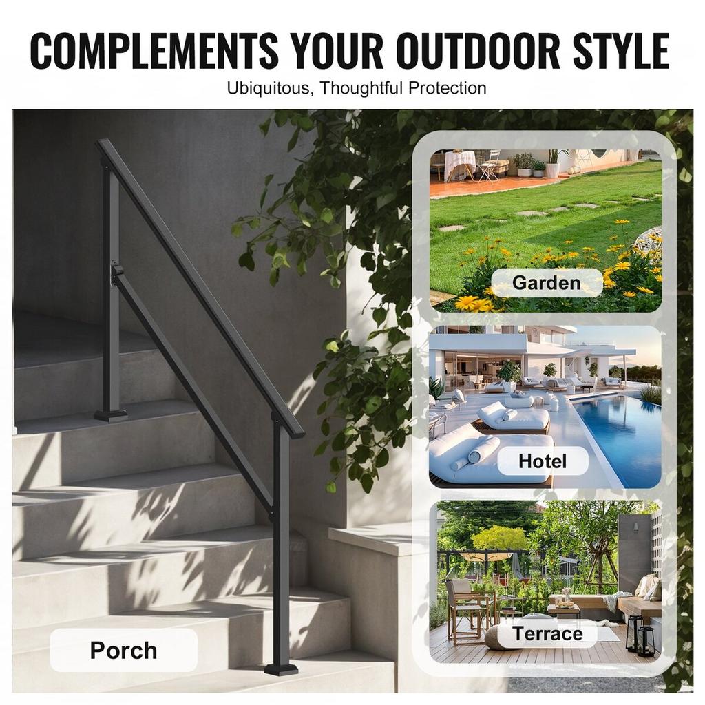 4-5 Handrails for Outdoor for Seniors Porch Deck Black Square Tube Steel