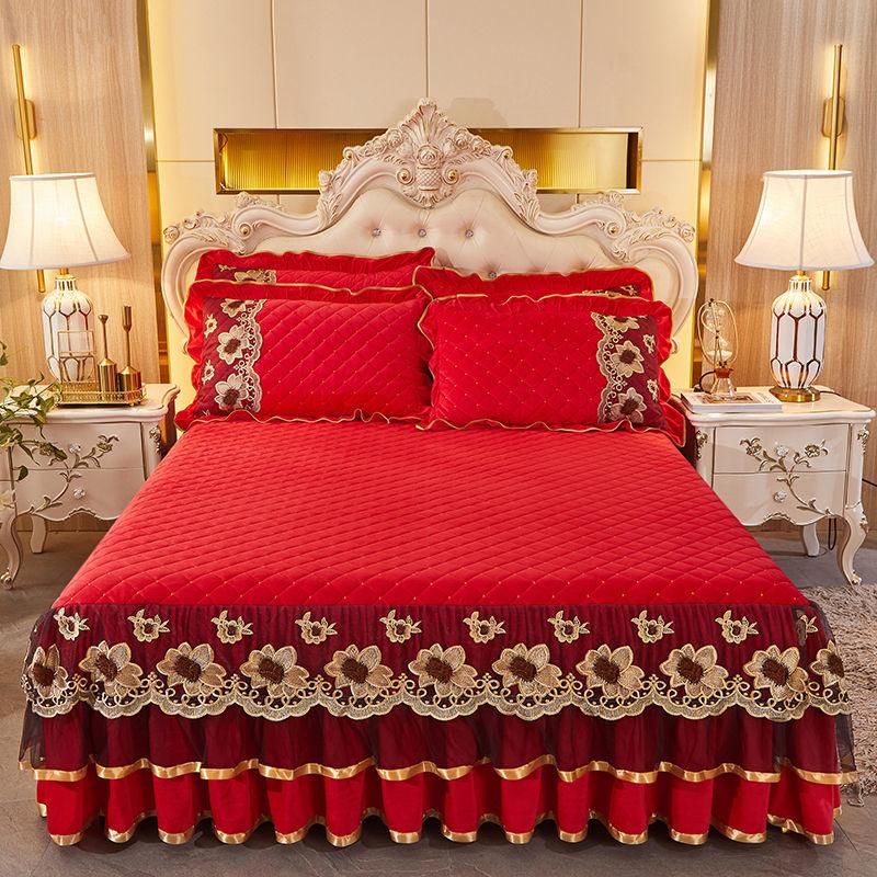 

Комплект постельного белья, зимнее утолщение, теплое нескользящее покрывало, стеганое кружевное покрывало с кристаллами и бархатом, кружевная юбка для кровати, защитный чехол, кружевная юбка для кровати 150*200cm with pillowcase