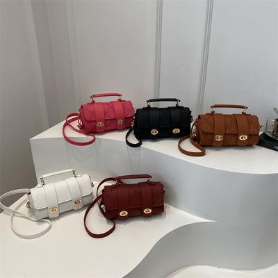 Winter New Trendy Fashion Crossbody Bag Embossed Texture Shoulder Bag Niche Retro Cylindrical Handbag Purse For Women AVE