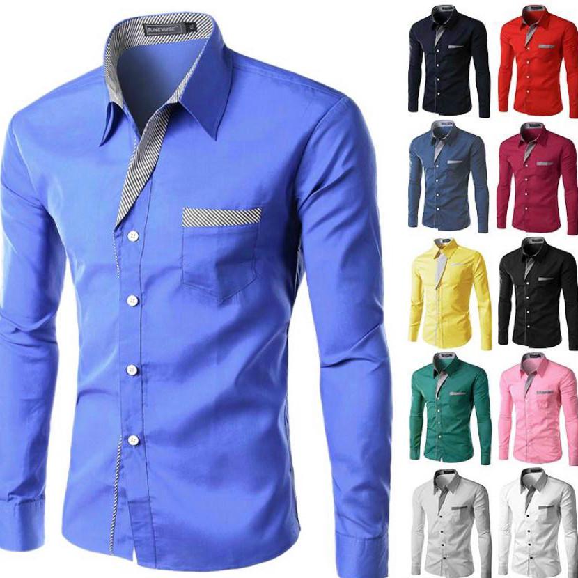 Men Luxury Casual Slim Fit Stylish Long Dress Shirts 3 Colors 5 Size