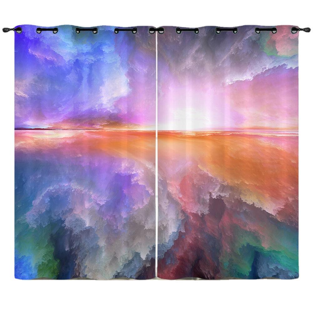 Curtain 3D Digital Printing Blackout Curtain Colored Cloud Curtain Bedroom Without Punching