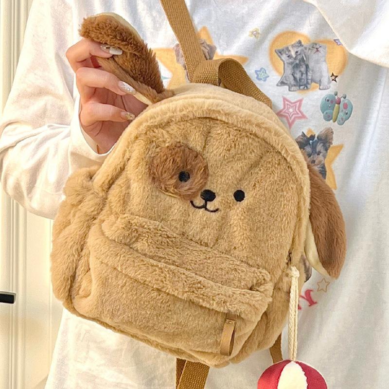 Backpack Cartoon Dog Plush Large Capacity Embroidered Shoulder Bag Students