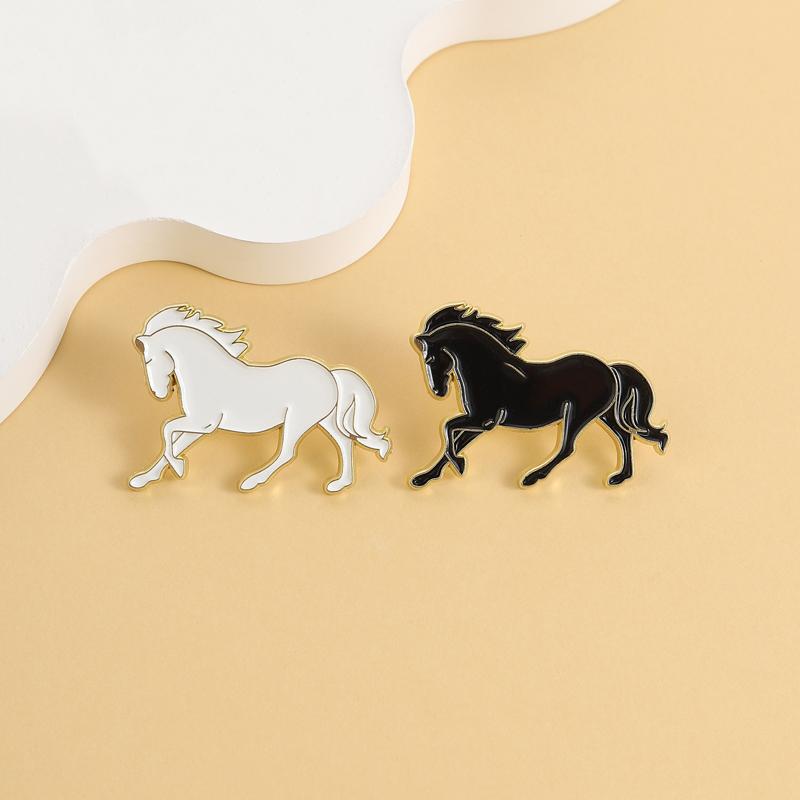 2026 Year of the Horse Enamel Pins Black White Galloping Horse Brooches Elegant Lapel Badges For Outfits Zodiac Gift For Friends