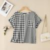 ZANZEA Women Casual Round Neck Plaid Print Summer Short Sleeve Blouse