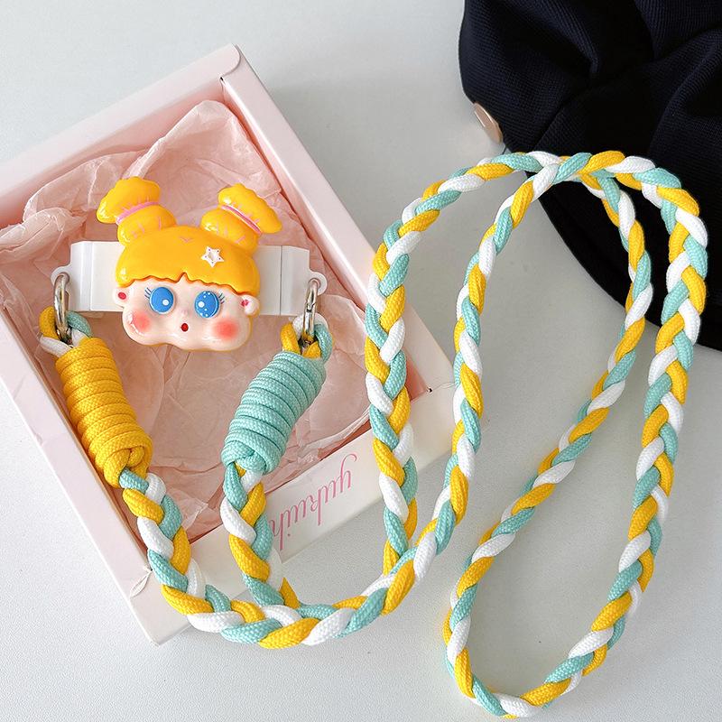 Cute Little Girl Ugly Cute Mobile Phone Back Clip Crossbody Rope Strap Rope Thick And Stable Anti-Drop Braided Rope Neck Lanyard