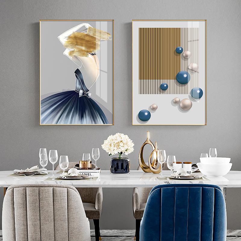 Plagát Plagát z moderného umenia Golden Blue Woman s pierkom Geometrické abstraktné nástenné obrazy pre domácu výzdobu obývacej izby