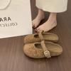 Retro Evening Wind One-word Buckle with Mary Jane Baotou Half Slippers Women's Outdoor Casual Thick-soled Felt Birkenstocks Shoes