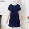 ZANZEA Women Short Puff Sleeve Polka Dot Slim Waist Casual A-line Dress
