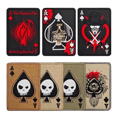 Ace of Spades Poker Skull Embroidered Patch - Hook & Loop Morale Badge for Backpack