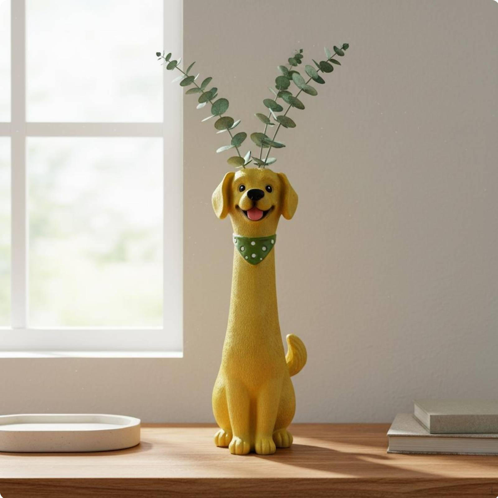 Cartoon Flower Pot Handmade Quirky Dog Planter Creative Decor Animal Vase for Windowsill, Table Golden Retriever
