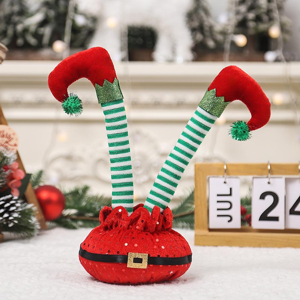 Sequins Stuffed Legs Xmas Decor Stripped Bendable Desktop Ornament  Home Xmas Decor
