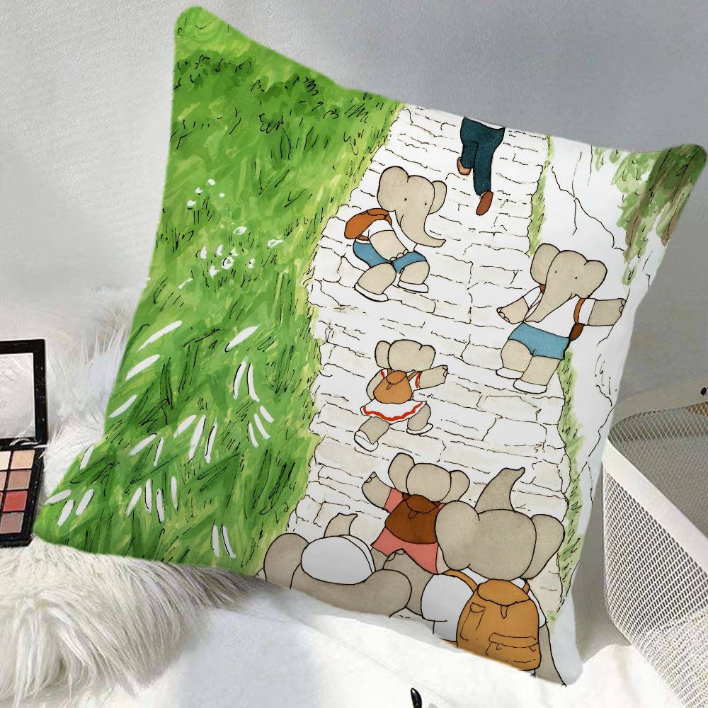 BBabar The Elephant Pillow Case Square Pillow Bedroom Sofa Leisure Comfort Cushion Car Home Decoration