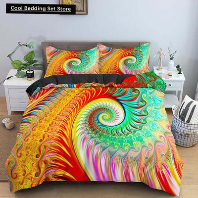 Indischer Floralstil King Queen Bettbezug Buntes Boho Mandala Bettwäsche-Set für Erwachsene Geometrisch Exotisch Polyester Steppdeckenbezug