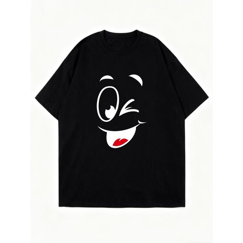 Oversized T Shirt Black Cartoon Face Print Casual Wear For Women Summer Outfit Streetwear Fashion Top