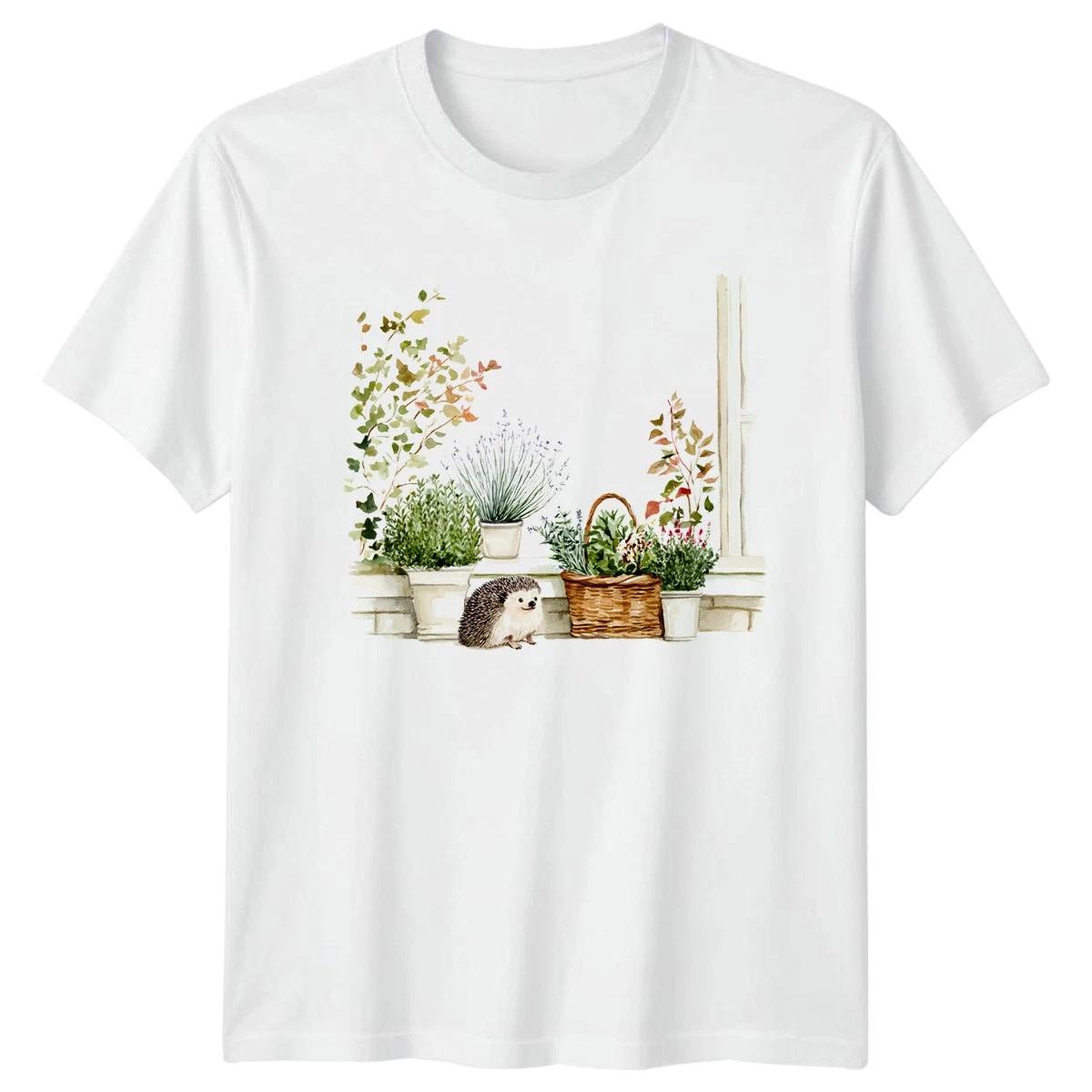 Hedgehog Garden Animals Nature Unisex T-Shirt Mens Tee Womens Graphic XXL