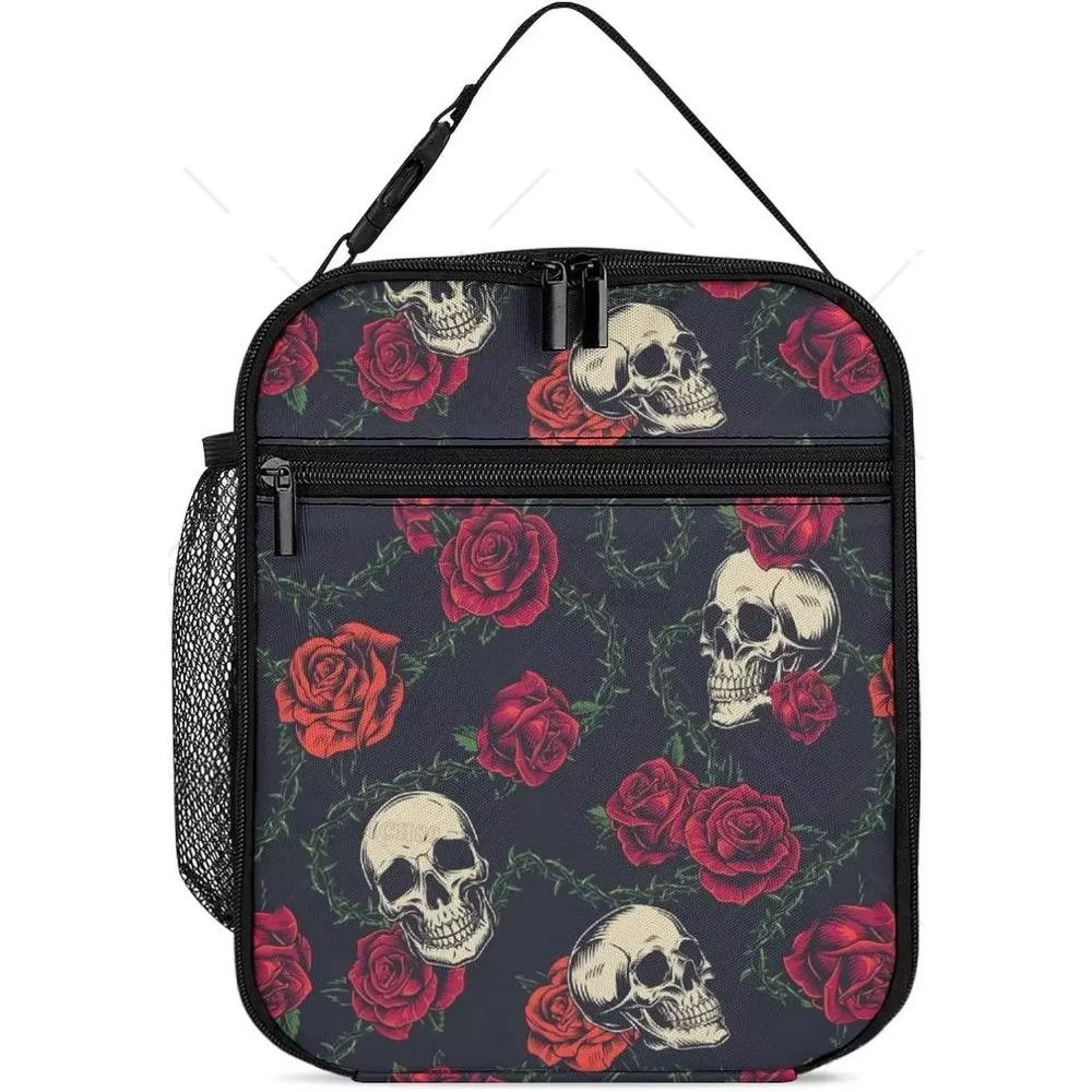 Cute Gothic Skull Insulated Lunch Bag Portable Lunch Box Reusable High Quality and Large Quantity Tote Bag for Women Men