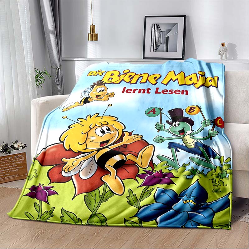 La Abeja Maya Cartoon Flannel Blanket, Cute Maya The Bee Print Warm Sofa Throw Blanket, Kids Bedroom Decor Gift For Maya Bee Anime Fans
