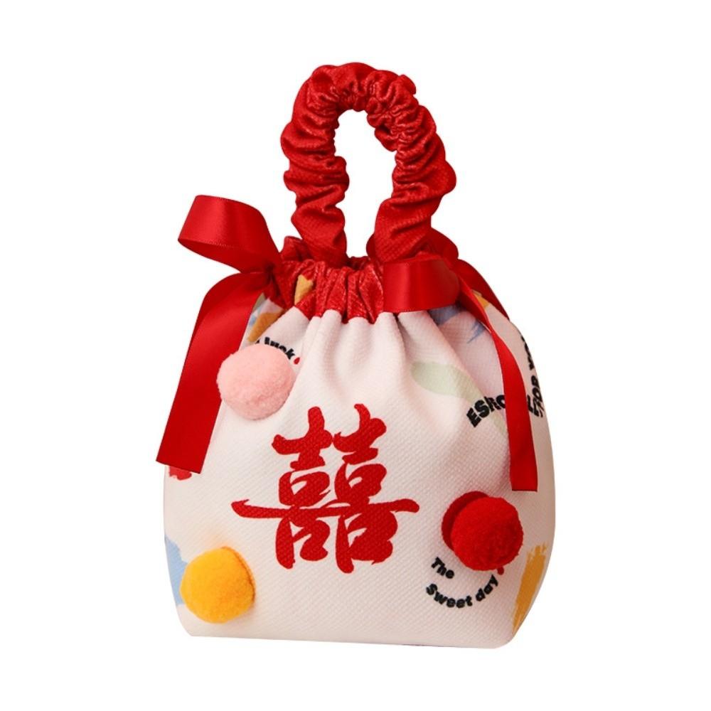Flower Festive Sugar Bag Cloth Korean Style Wrist Hand Bag Drawstring Bow Jewelry Packing Bag Chinese Wedding Candy Bag