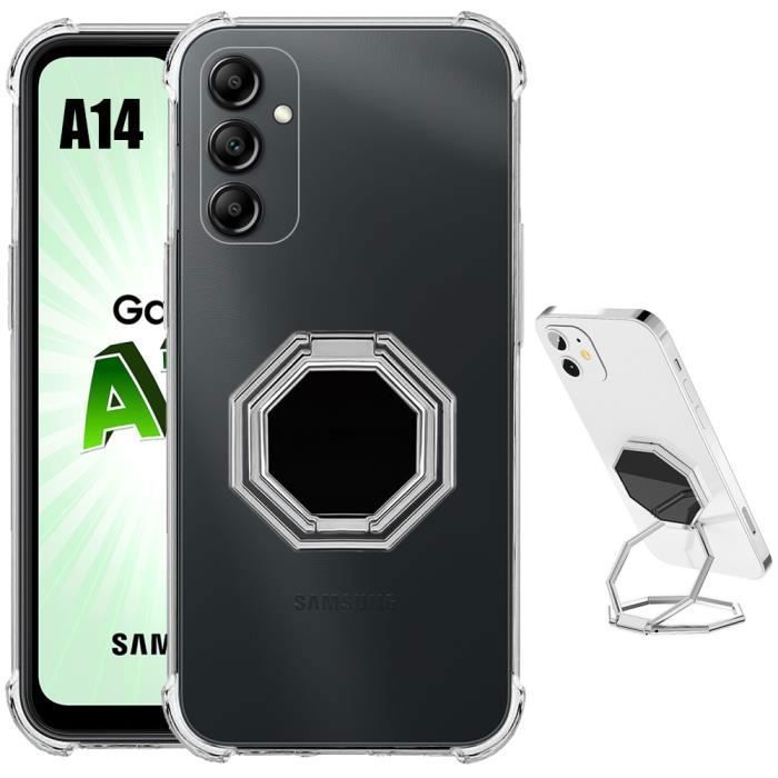Silicone Case for Samsung Galaxy A14 4G-5G - BOOLING - Shockproof with Adjustable Octagonal Stand Silver